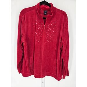 Basic Editions Women's Red Collared Long Sleeve Stone Zip Up Sweater Size XXL